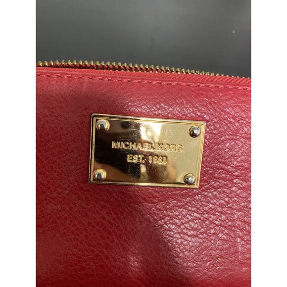 MICHAEL KORS Jet Set Zip Around Large Continental Travel Wallet Red Leather-Used - Picture 3 of 6
